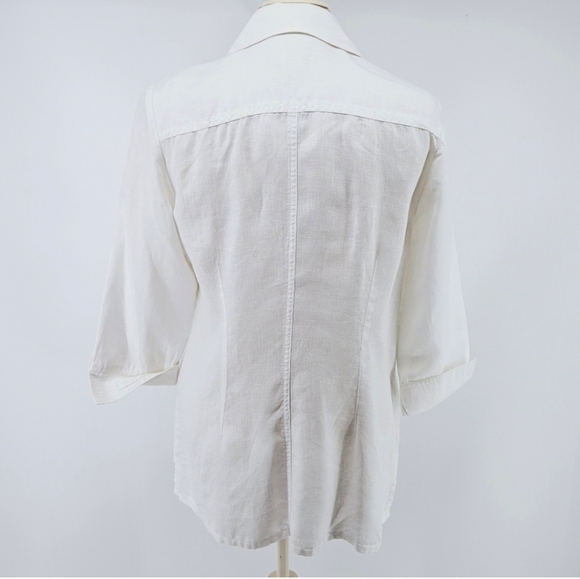 Edward Cuff Sleeve Button Down Linen Shirt in White Size Medium - Picture 7 of 9